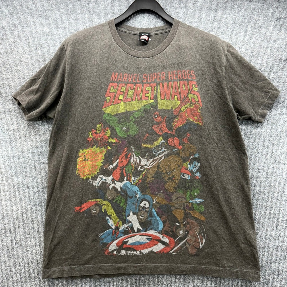 Marvel Secret Wars T Shirt Men's Gray Graphic‎ Tee Short Sleeve Comic Heroes